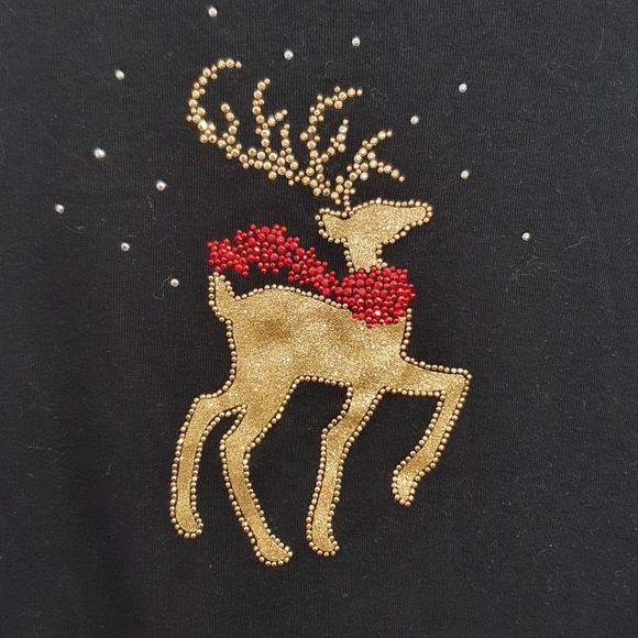 Karen Scott long sleeve knit tee with 3D bedazzled reindeer, black gold, medium - Picture 3 of 4